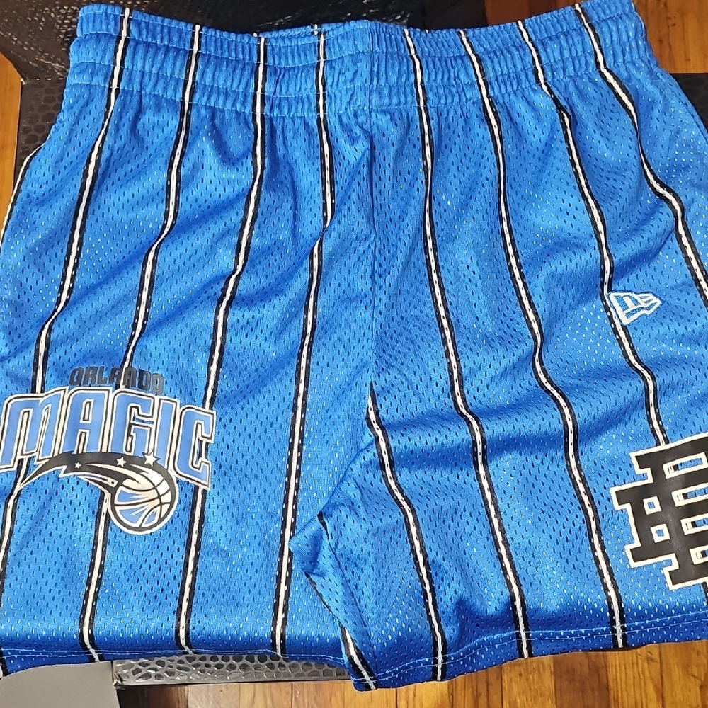 Eric Emanuel Kids Blue Mesh Shorts with Black and White Stripes